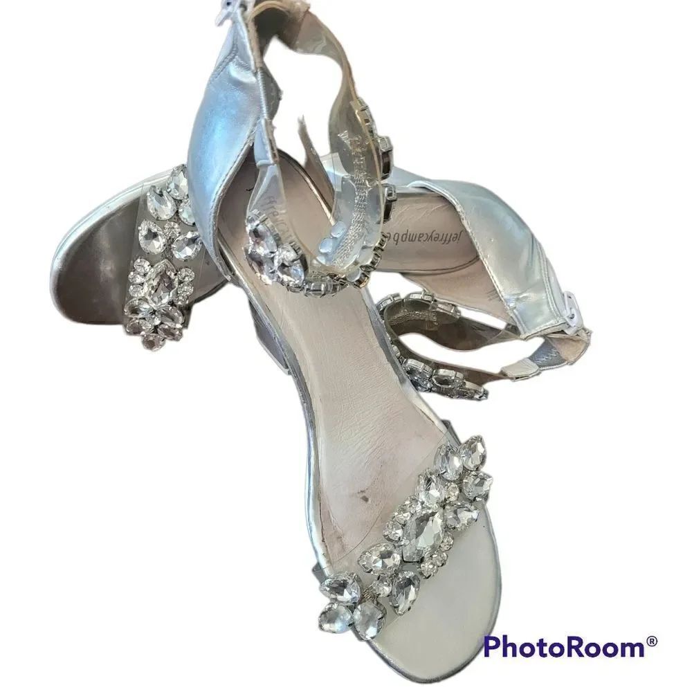 Jeffrey campbell rare crystal rhinestone ankle strap silver heels